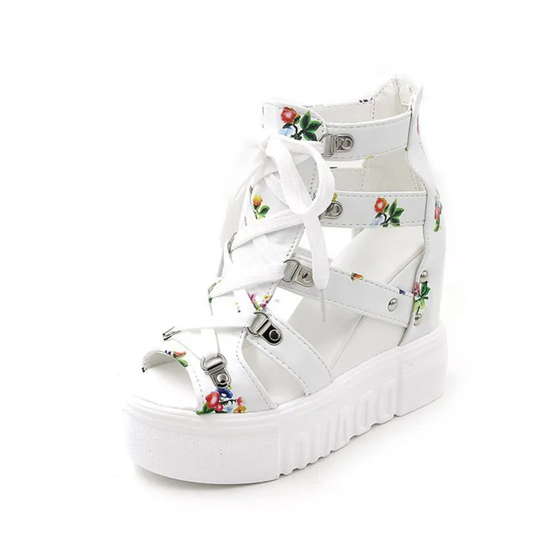 Women's Roman Wedge Sandals with Lace-Up Design High Heel Platform Style Open Toe and Back Zipper Comfortable Summer Shoes for Daily Wear