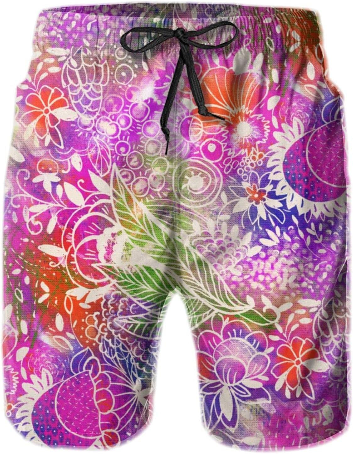 Mens Shorts 3D Printed Pattern Bright Flower Print Swim Trunks Quick Dry Casual Beach Board Swimwear