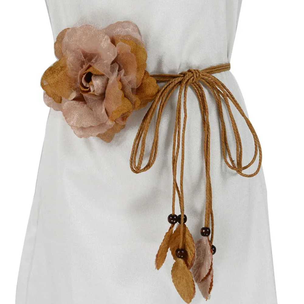 Casual knotted waistband dress for women thin waistband long tassel woven waistband elegant handmade floral decoration X250410