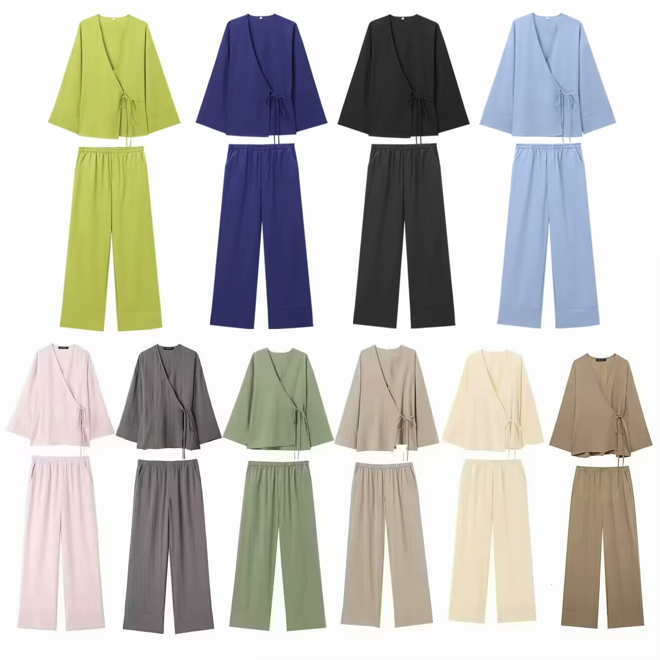 Summer New Womens Clothing Texture Double Breasted Kimono Style Outcoat+pants Fashion Set for Women