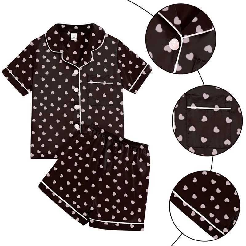 Girls simulated silk short sleeved family clothing set childrens button neck pajamas 8-12 year old childrens pajamas set W240802
