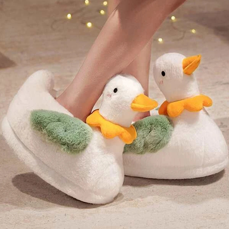 New Home Slippers Cute Duck Modeling Design 2023 White Warm Adult Lady Plush Head Silent Indoor Floor Women Fun Slippers 829