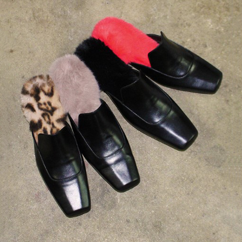 Genuine New Leather manual real fur Muller for Women Thermal New Fashion Rabbit Hair Wool Wrapped Half Slippers