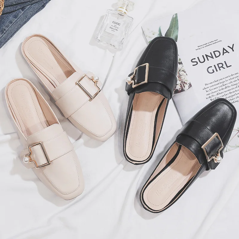 Women New Slipper Casual Fashion Women's Leather Loafers No Heel Slip-on Summer Outdoor Light Ladies Walking Shoes 4964 's