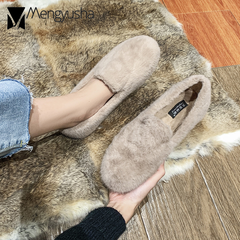 fur winter 2024 rabbit 4dba7 flats women cotton padded moccasins shoes female slip on loafers warm furry creepers big size 42 43 ry