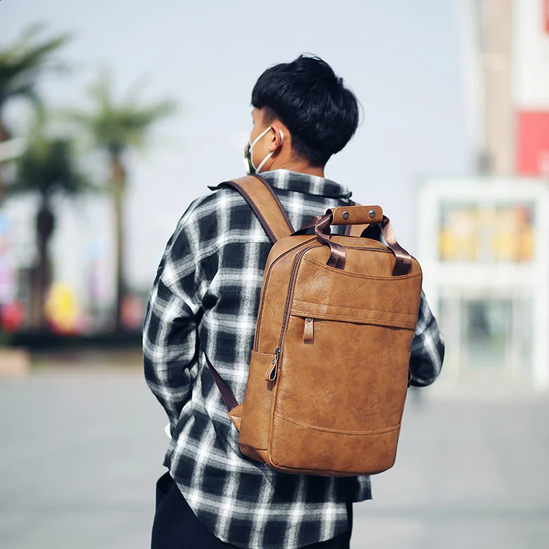 16.5inch Rucksack Men Backpack PU Leather Bagpack Large Laptop Backpacks Male Mochilas Casual Schoolbag For s 240902