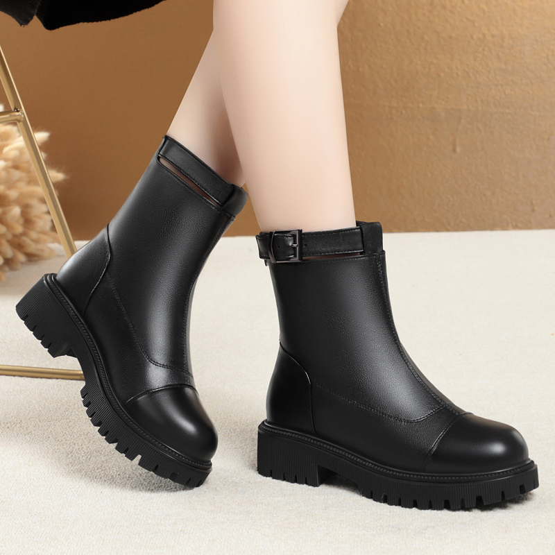 Ankle Boots Women Genuine Leather 2024 Natural Wool Winter Style Women Winter Boots Keep Warm British Style Marton Boots Ladies