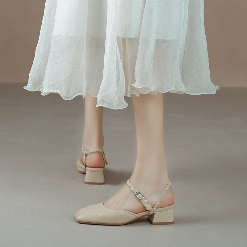 designer new knitted band gladiator sandals women square toe med-high heels bacg summer shoes woman cutout sandalias 2023