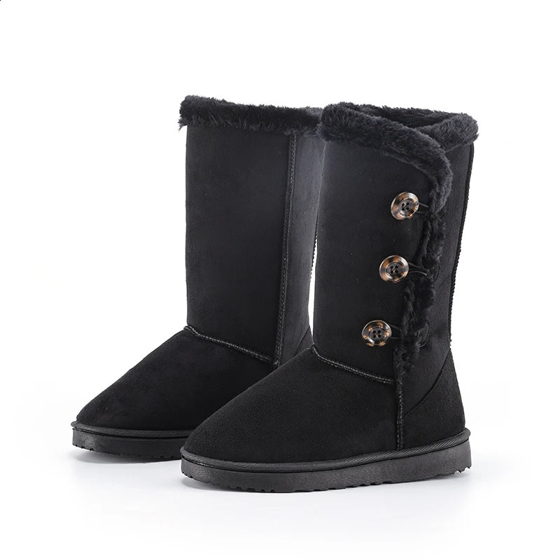Winter Womens Flat Snow Button Plus Veet Keep Warm Mid Calf for Women Platform Shoes Causal Long Tube Boots 250304