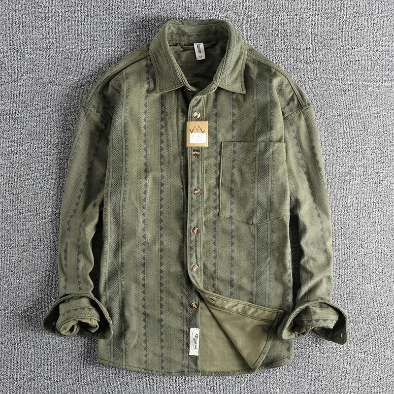 Spring Autumn Fashion Turn-down Collar Long Sleeve Printing Blouse Mens Clothing Vintage Button Loose Korean Trend Shirts 240902 - view 5