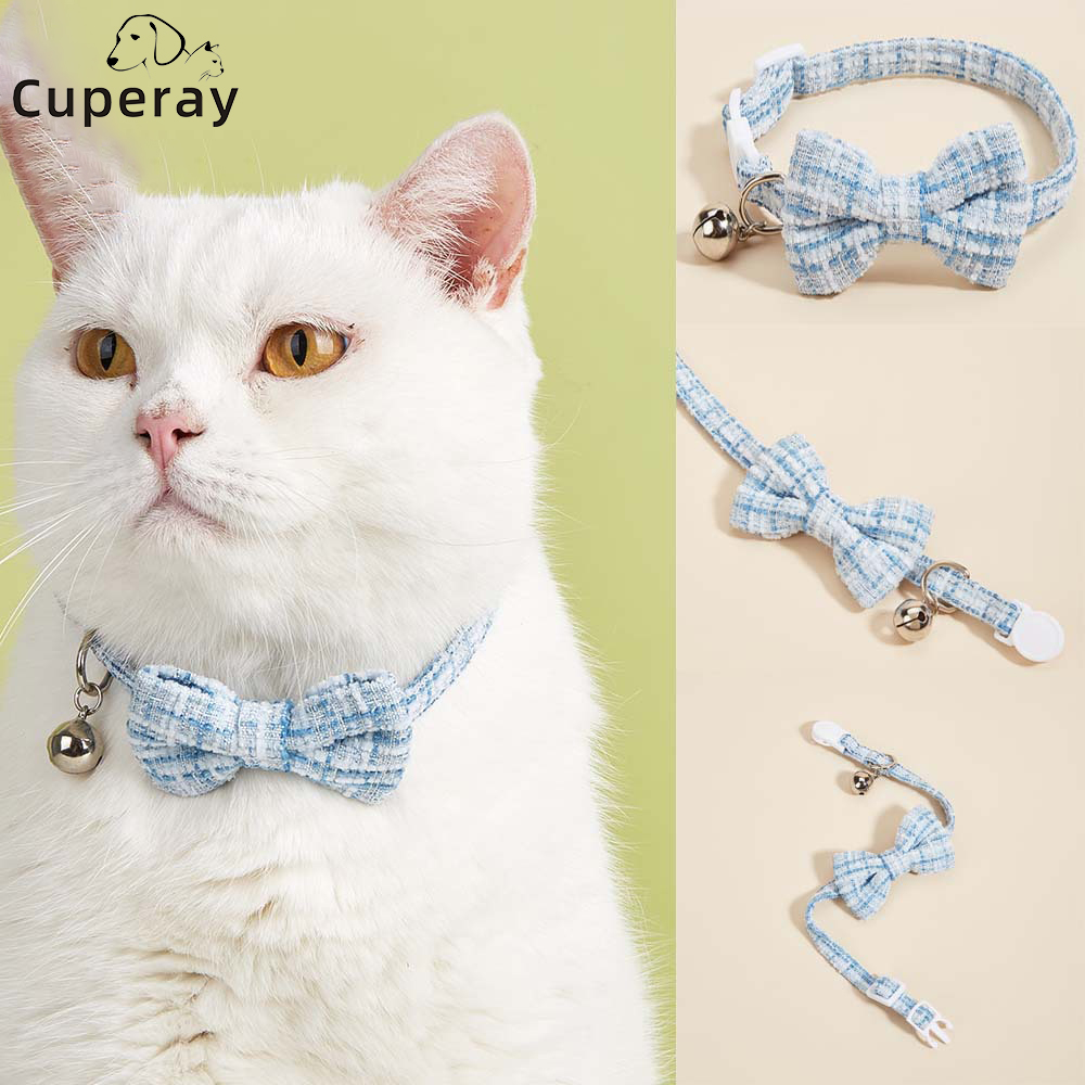 Bow Cat Collar Adjustable Pet Bow Tie Collar with Safety Buckle and Bell Decoration Suitable for Kittens & Puppies Cat Necklace