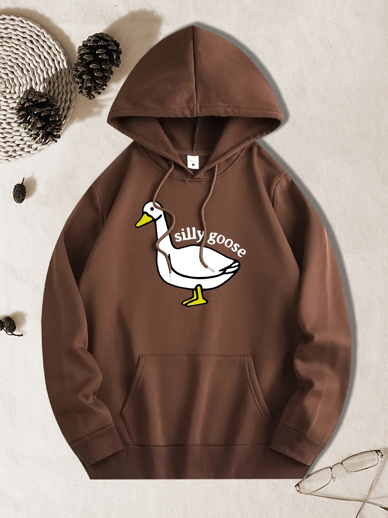 Funny Goose Pattern Print, Men's Casual Hooded Sweatshirt, Trendy Comfortable Fashionable American Street Style Sport Hoodie For Daily Wear