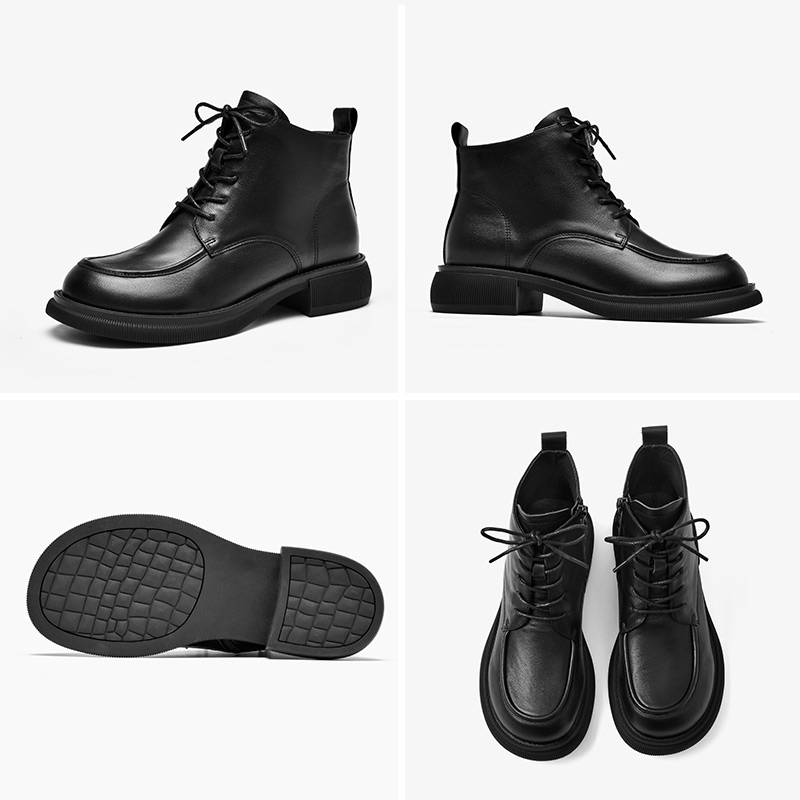Ankle BeauToday Boots Women Genuine Cow Leather Sewing Round Toe Cross-tied Side Zipper Low Heel Casual Female Shoes 04211 f07e