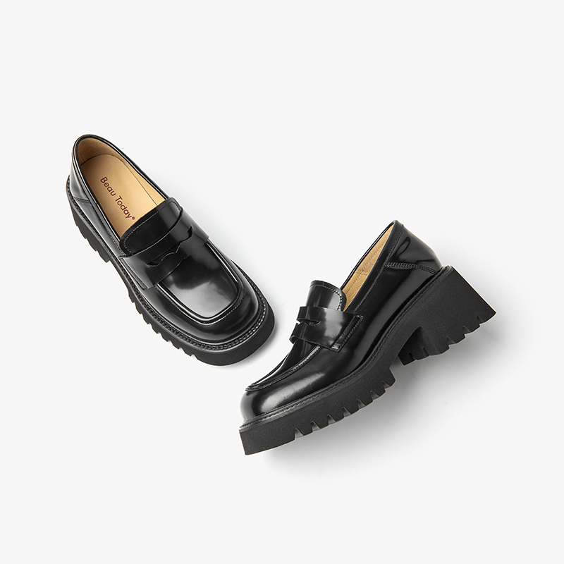 Platform BeauToday Penny Loafers Women Genuine Cow Leather Round Toe Slip On Chunky Sole Ladies Casual Shoes Handmade 26538 9e3e - view 3