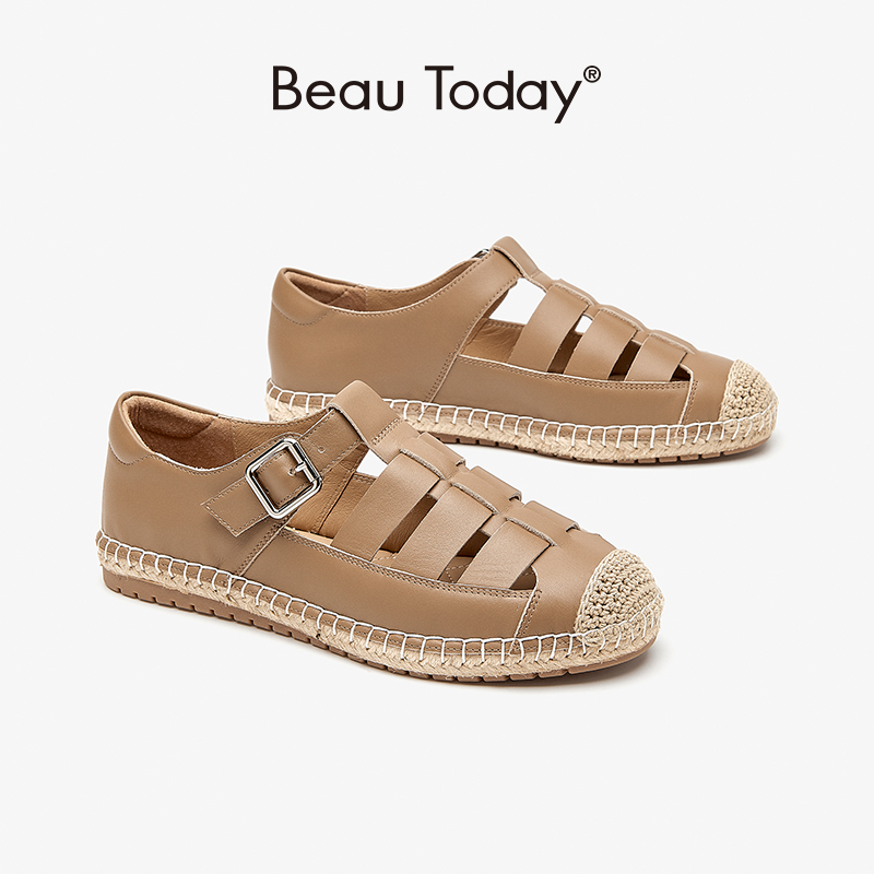 Gladiator BeauToday Sandals Women Cow Leather Cover Heel Buckle Strap Sewing New Flat with Summer Female Shoes Handmade 23006 96e8