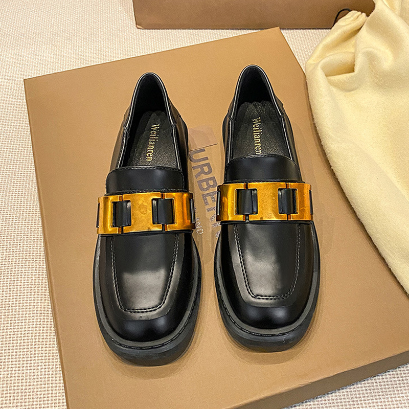 Plus Size 34-43 Oxford Shoes Woman Metal Chain Rubber Flats Platform Thicken Bottomed Loafers Femme Low Heels Sneakers Moccasins