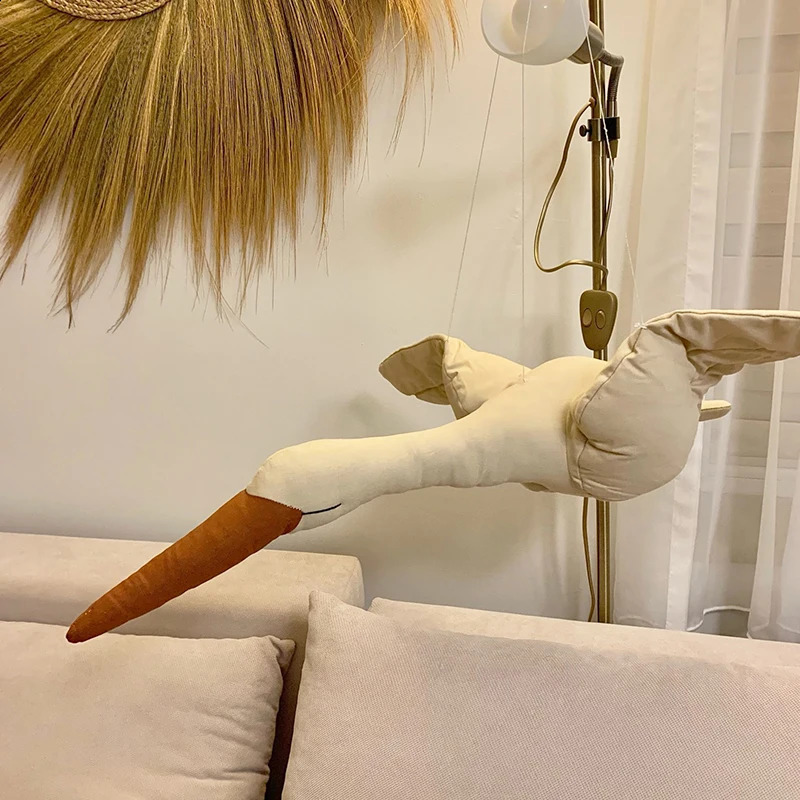 Creative wall hanging Swan Plush Stuffed Doll fabric family bedroom Nursery room decor hanging ornaments baby soothing pillow 240902