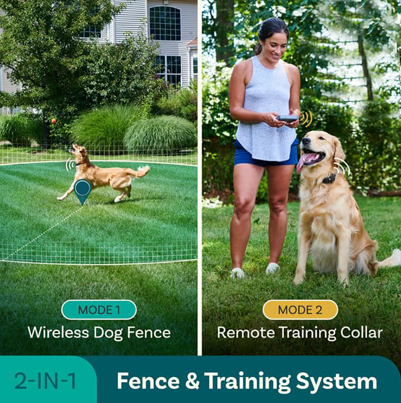 2 In 1 Electric Pet Wireless Fence Dog Training Collar Anti Runaway Up to 3 Dogs Outdoor Pet Containment Rechargeable System