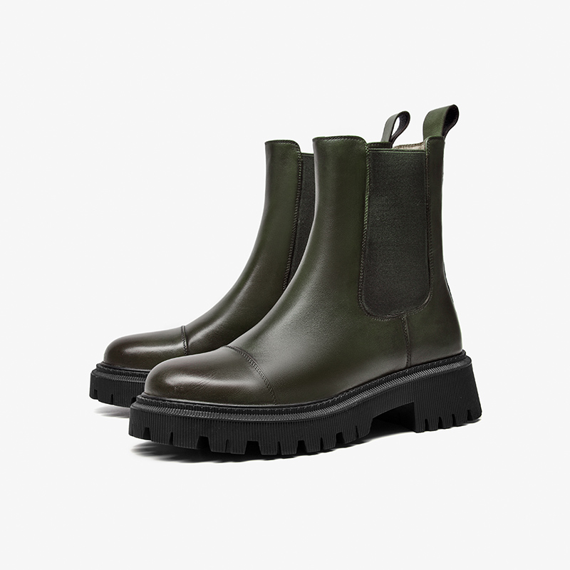 Ankle BeauToday Boots Women Round Toe Shoes With Thick Sole Genuine Cow Leather For Ladies Autumn Spring B02379 9384