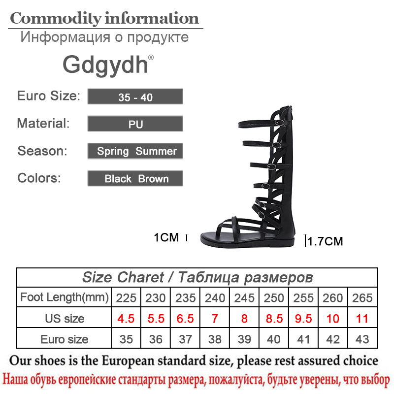 Fashion Buckle Gladiator Sandals Women Flat Sandals High Knee Flip Flops Female Summer Shoes With Zipper Black Leather
