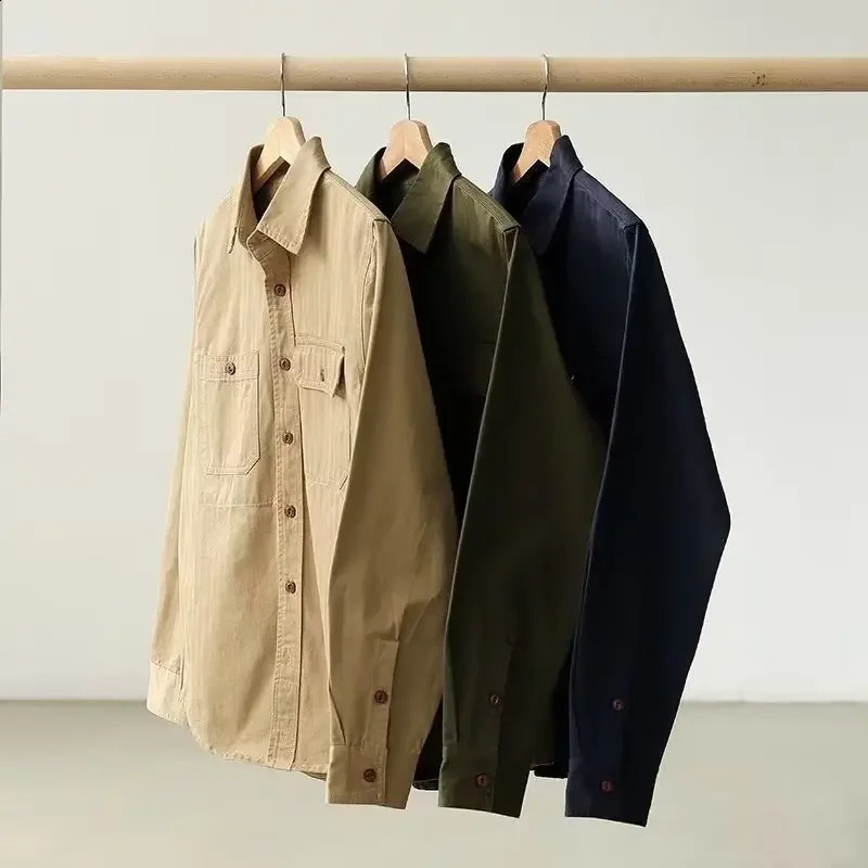 Long Sleeve Working Shirt For Men Casual Loose Fit Jacket Vintage Style Solid Color Simple Spring Autumn Season 240902