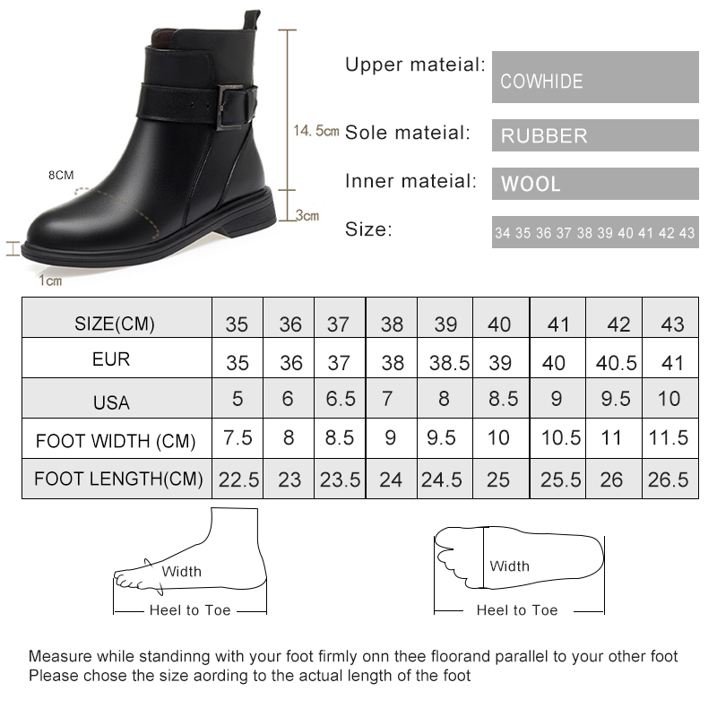 AIYUQI Women's Boots Winter 2024 New Genuine Leather Wool Warm Women's Short Boots Llarge Size Women Motorcycle Boots