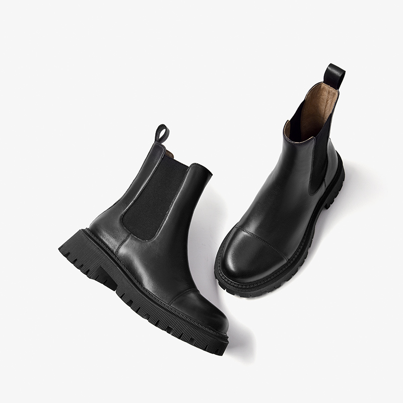 Ankle BeauToday Boots Women Round Toe Shoes With Thick Sole Genuine Cow Leather For Ladies Autumn Spring B02379 9384