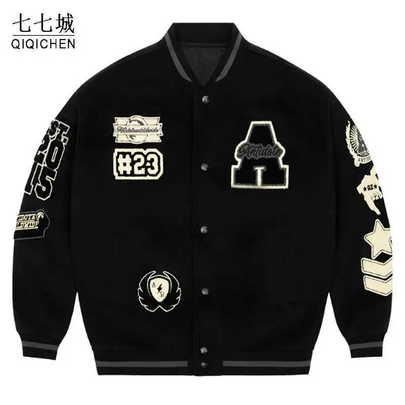 Men's Jackets Vintage Baseball Jacket Men Flocked Embroidery Stand Collar et High Strt Oversize Coat Couple Strtwear Spring New Y240902RA1V