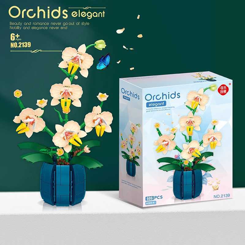 WLtoys 2138 Orchid Building Blocks Flower Bouquet Flower Blocks Bonsai Plant Model Bricks Romantic Home Decoration Toys W240828