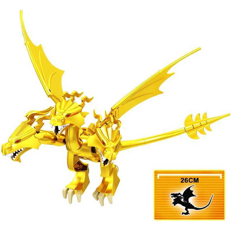 Magic Medieval Series 3-Head Golden Flying Dragon Block Killer Crocodile Digital DIY Bird Toy Boy Christmas Gift W240828