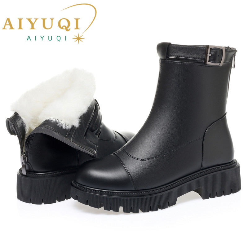 Ankle Boots Women Genuine Leather 2024 Natural Wool Winter Style Women Winter Boots Keep Warm British Style Marton Boots Ladies