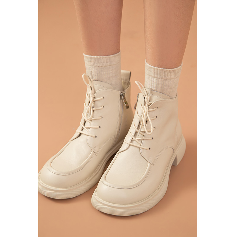 Ankle BeauToday Boots Women Genuine Cow Leather Sewing Round Toe Cross-tied Side Zipper Low Heel Casual Female Shoes 04211 f07e