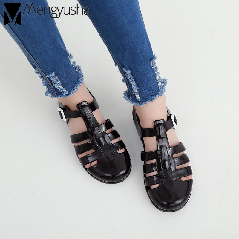 2025 new T-strap Buckle gladiator jelly sandals women shoes summer flipp transparent crystal beach shoe sandal closed toe clear heeled
