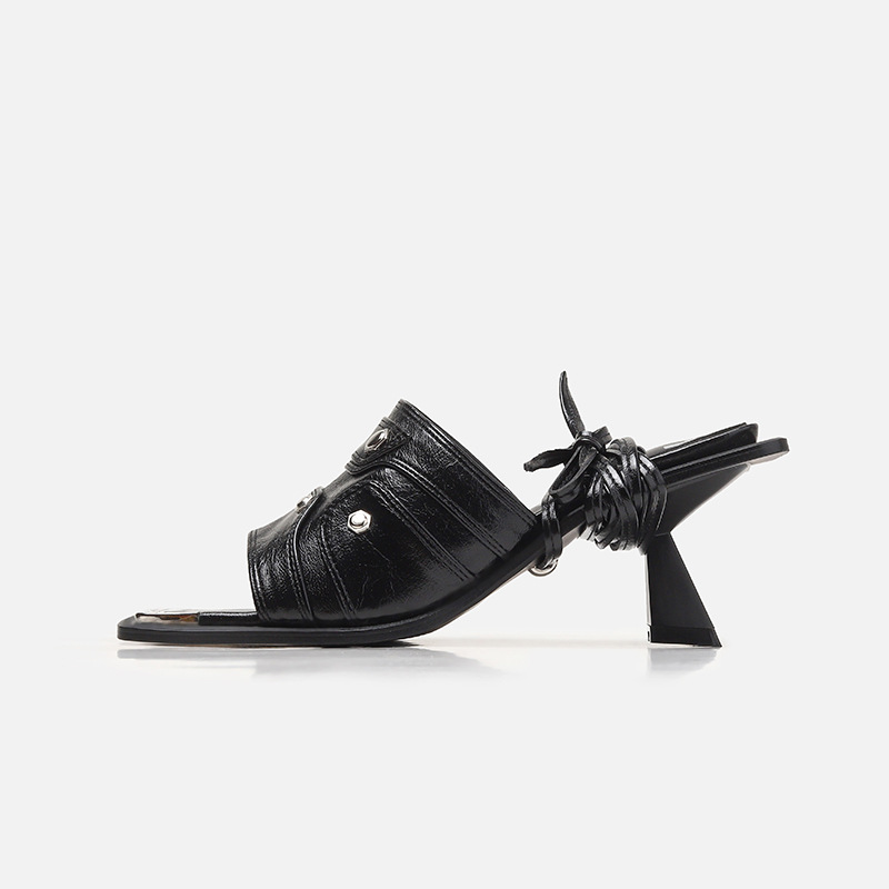 Fashion Sandals High-heeled eb Summer Women Slippers New Leather Gladiator Rivet High Heels Square head Casual Lady Ankle Strap