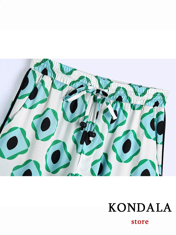 Kondala Geometric Printed Retro Womens Set Autumn Fashion Ultra slim Shirt and High Waist Wide Leg Pants Womens Set 240902