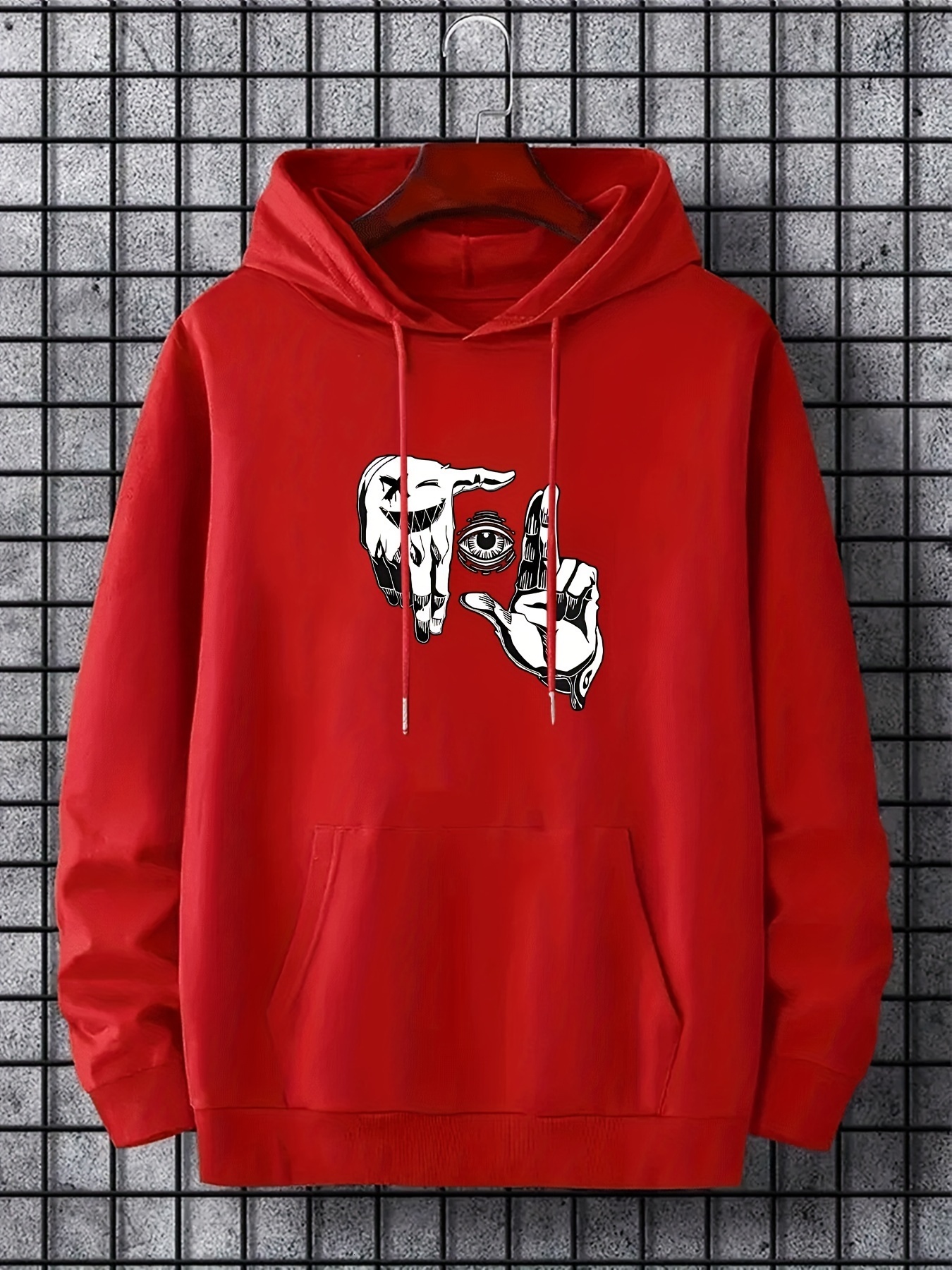 Men's Oversized Hip-Hop Style Hoodie With Geometric Print - Casual Pullover Sweatshirt For Fall Winter, Polyester, Machine Washable