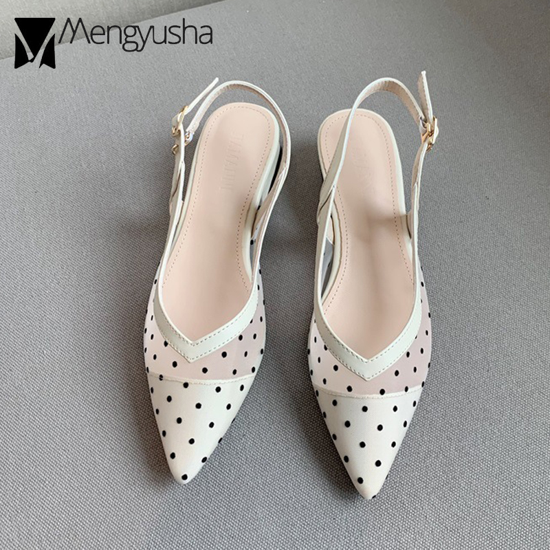 2025 new Woman Classic Shoes Sgback Polka Dot Sandals Mujer Low Heels Lace Sandalias Femme Air Mesh Lolita Flip ps Ladies