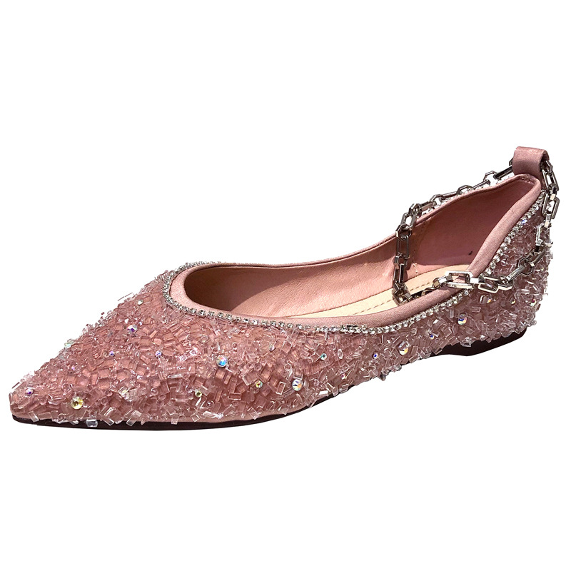 studded 8a8a1 crystal bg flats woman brand designer metal chains ankle strap mary janes female glitter weeding shoes 4579