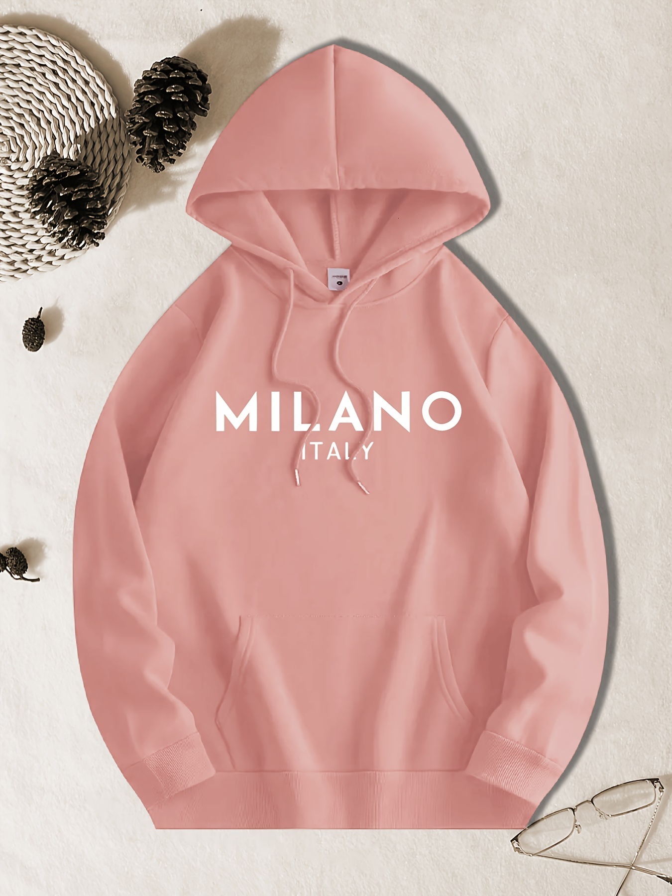 MILANO ITALY Letter Print Men's Long Sleeve Hoodie, Drawstring Hooded Sweatshirt With Kangaroo Pocket, Casual Comfortable Versatile Top For Autum