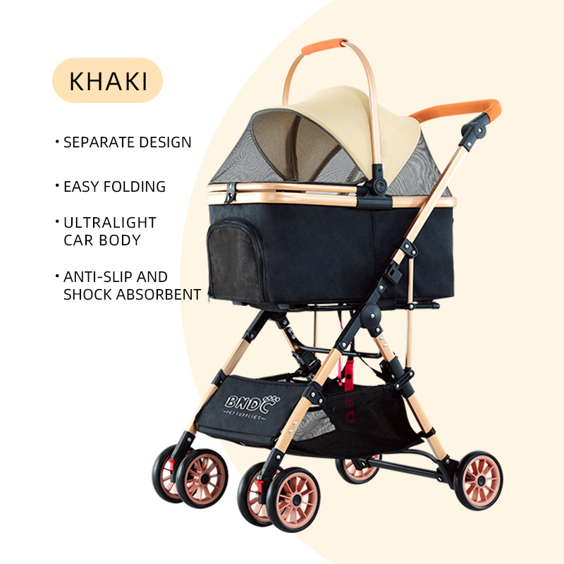 Factory outlet foldable pet carrier with wheels with 4 wheel detachable pet stroller outdoor travel pet dog cat carrier stroller