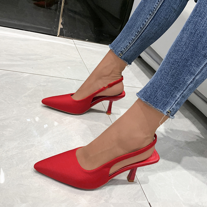 Women's New Sandals Closed Green Single with Thin Heel Mid-heeled Fashion Hollow Pointed New Toe Women Shoes Plus Size 43 40df
