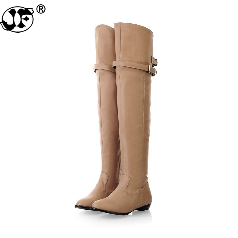 Strap Buckle Over The Knee Boots Winter Flat Low Heel Pointed Toe Female Shoes Size 35-43 Botas Mujer thigh high boots women ef07