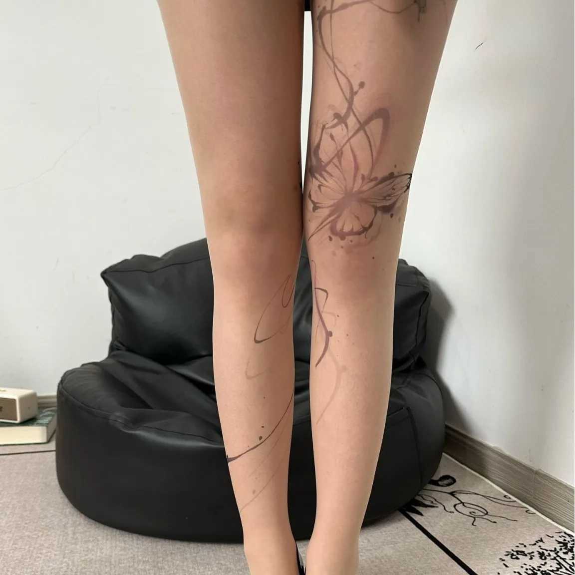Socks Hosiery New Women Sexy Butterfly Printed Stockings Splash Ink Design Pantyhose Punk Letter Tattoo Tights Lace Tights Party Accessories Y24083307