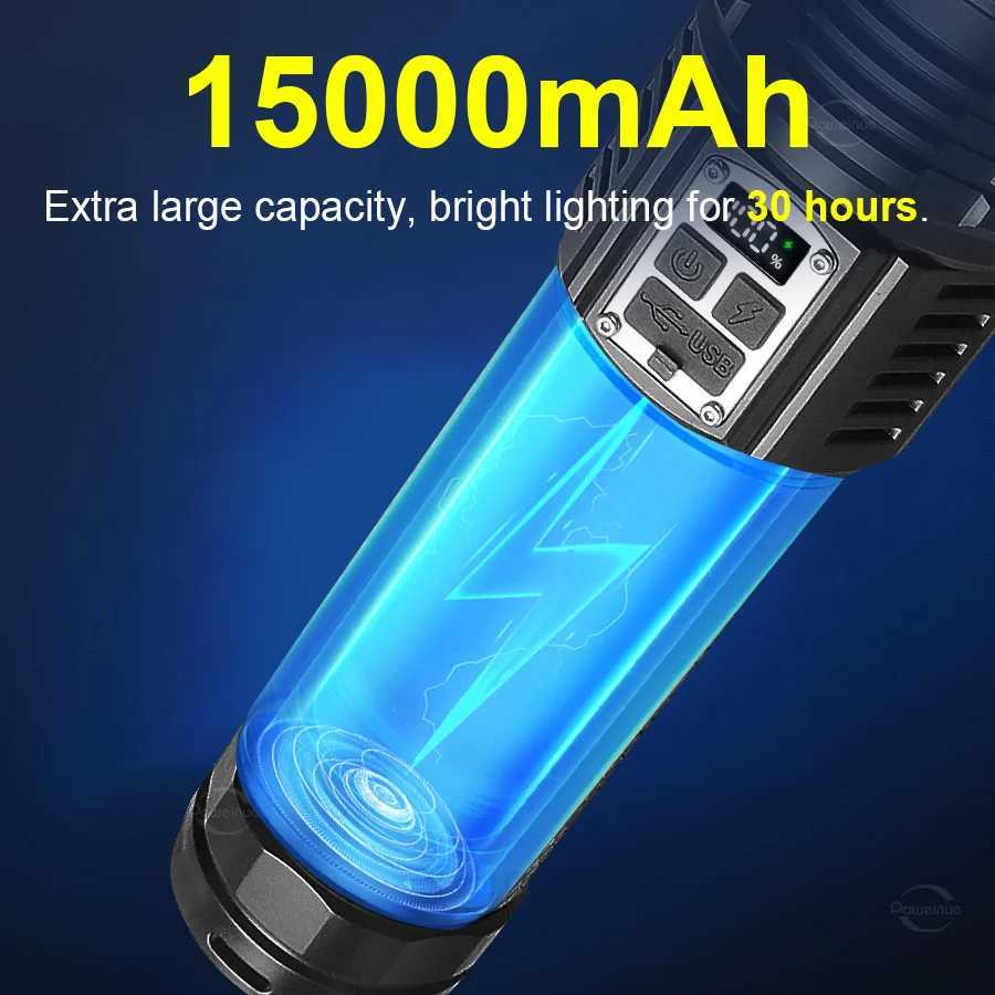 1000000LM Most Powerful LED Flashlight Charging Type-C Flashlight Long Distance 6000M Tactical Flashlight Used for Fishing and Hunting W240902