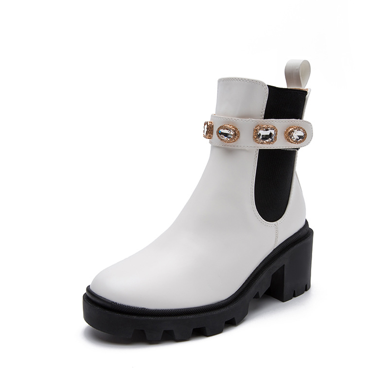 Diamond Riding boots female women shoes elastic band mid-calf knight bottes chunky high heels crystal stretch botas mujer 2021