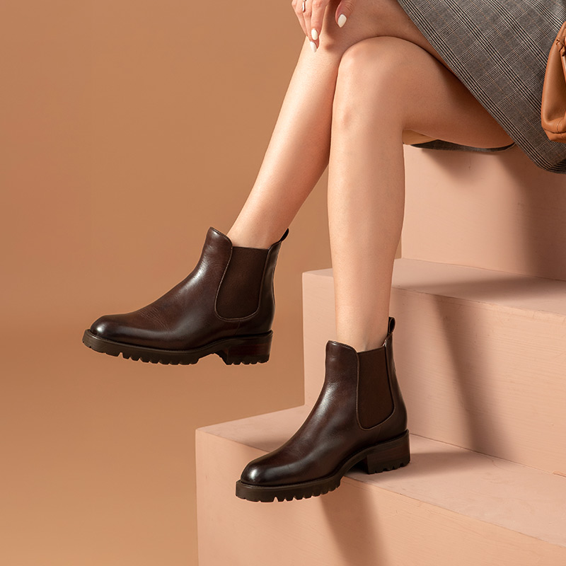 Ankle BeauToday Boots Women Cow Leather Retro Wa Round Toe Elastic Bands Autumn Winter Lady Shoes Handmade 03463 0a6e