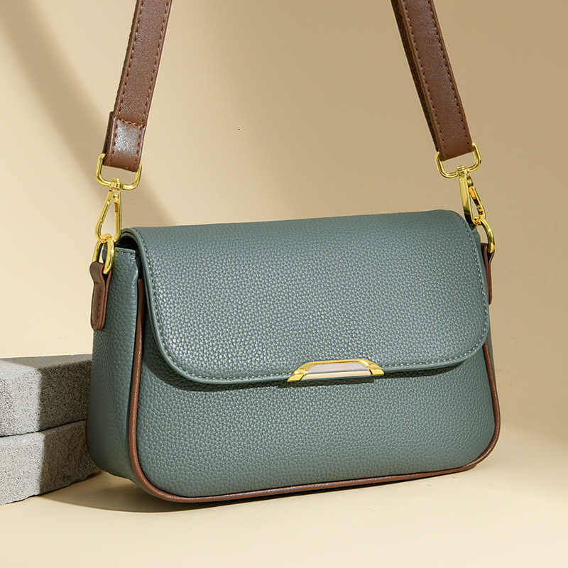 2024 minimalist and popular cowhide patterned flap small square with double strap diagonal cross single shoulder bag, giving mother genuine leather wo