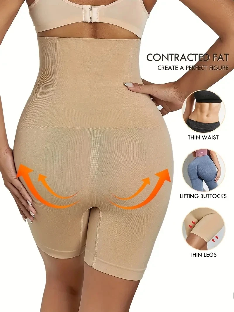High Waist Shaping Boyshort Panties, Tummy Control Butt Lifting Slim Shorts, Women's Underwear Shapewear