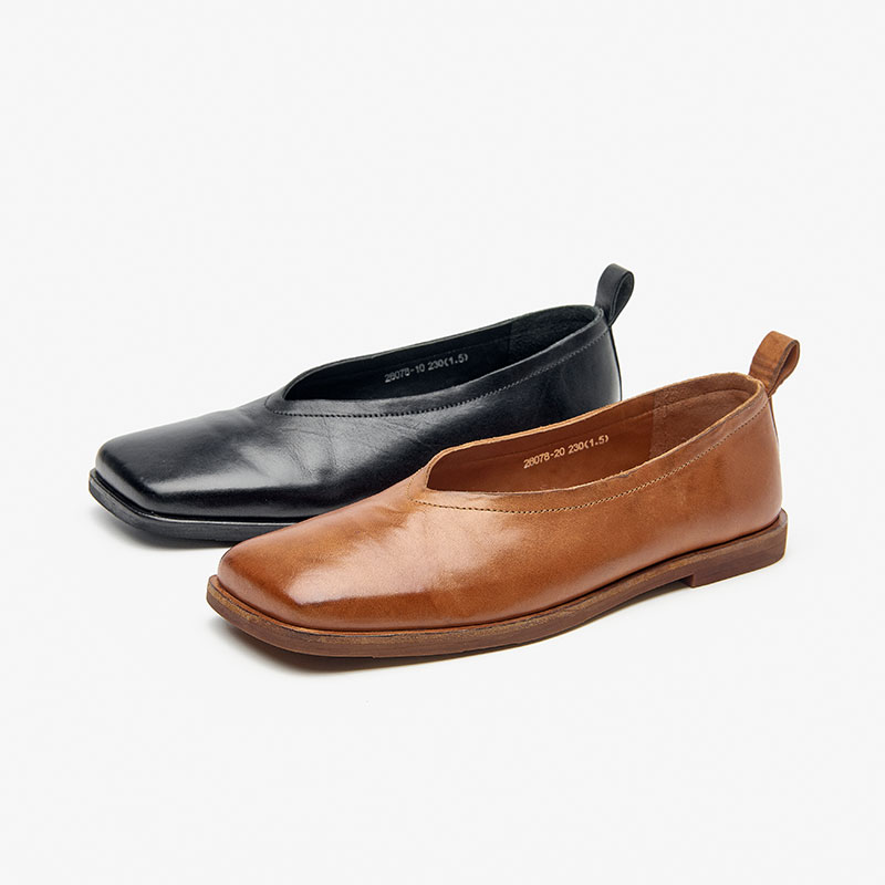 Chunky BeauToday Loafers Women Genuine Leather Slip On Horsehide Square Toe Lady Solid Flats Casual Shoes Handmade 28078 e3b3