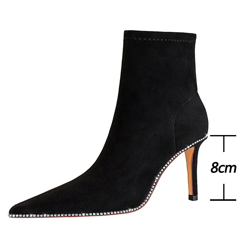 Rhies BIGTREE Suede Women Stiletto High-heel Sexy Party Shoes Women's Ankle Boots Side Zipper Short Boot 1af6 's